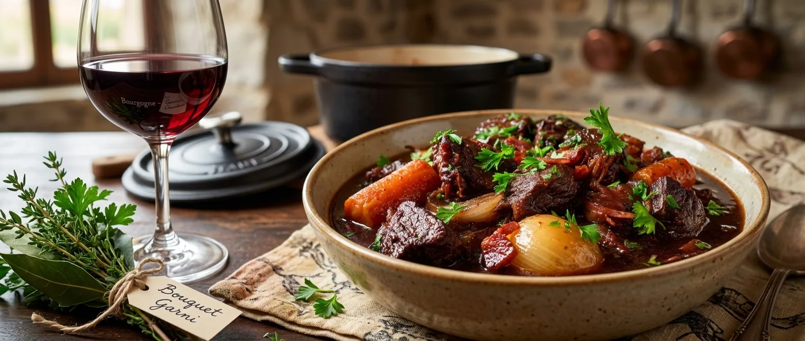 Bœuf bourguignon — illustration générée par IA