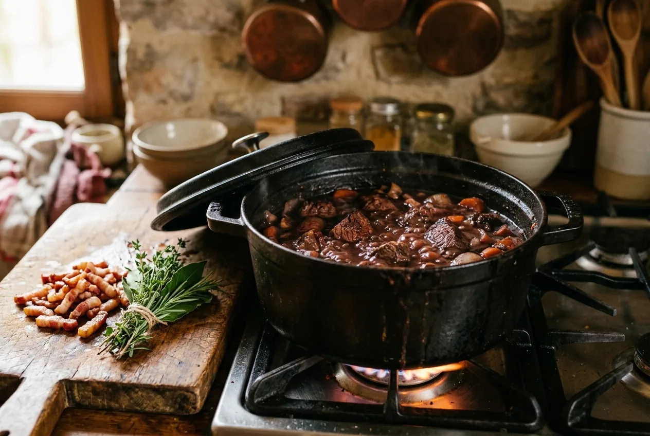 Bœuf bourguignon — illustration générée par IA