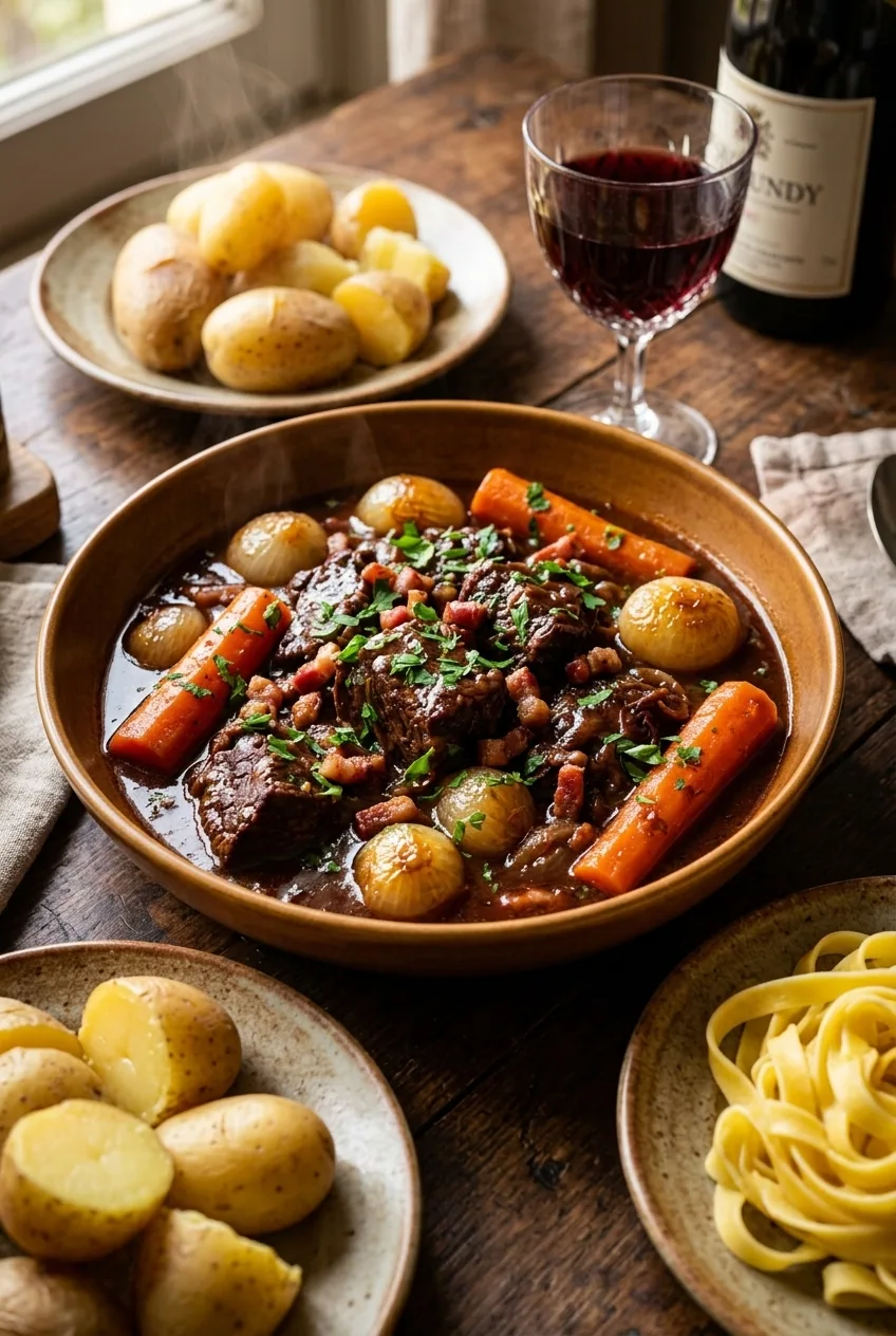 Bœuf bourguignon — illustration générée par IA