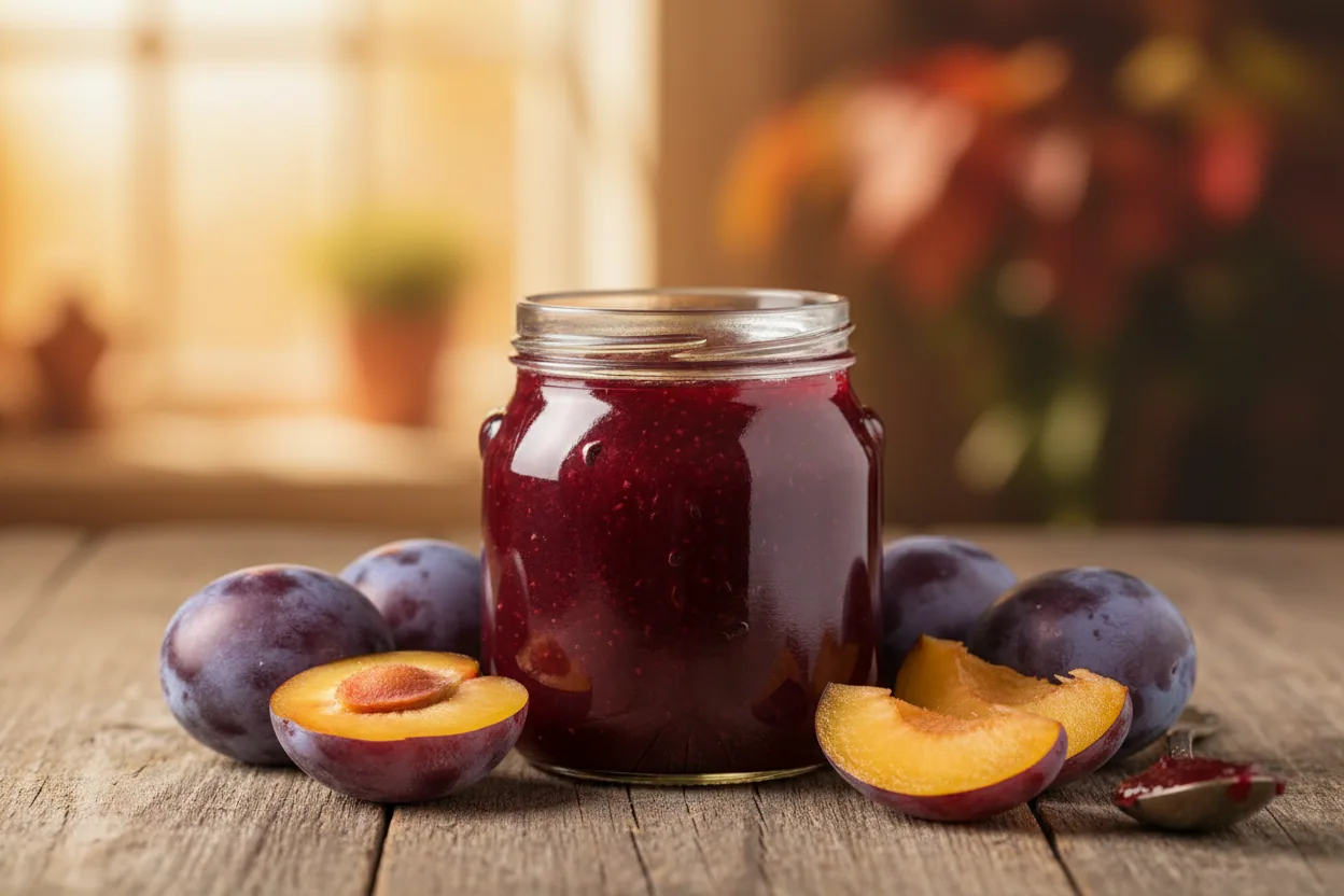 Confiture de quetsches d'Alsace — illustration générée par IA