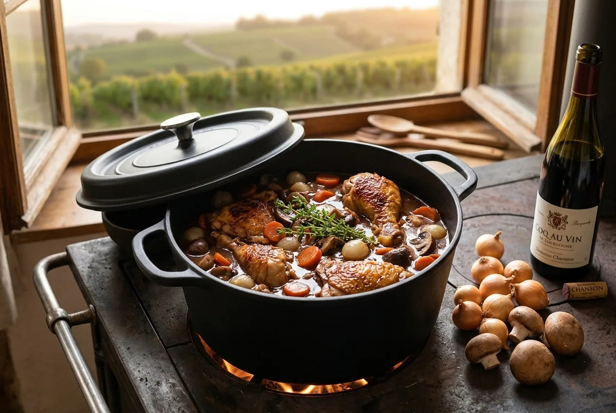 Coq au vin — illustration générée par IA