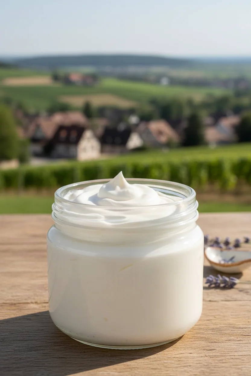 Crème fraîche fluide d'Alsace — illustration générée par IA