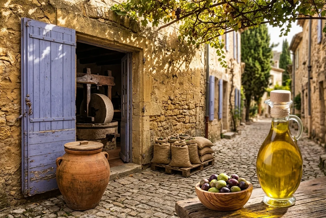 Huile d'olive de la Vallée des Baux-de-Provence — illustration générée par IA