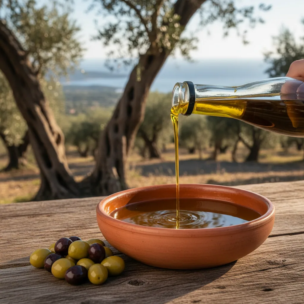 Huile d'olive de Corse — Oliu di Corsica — illustration générée par IA