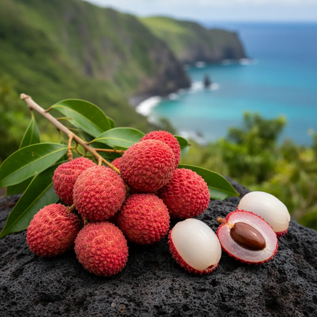 Letchi de La Réunion — illustration générée par IA