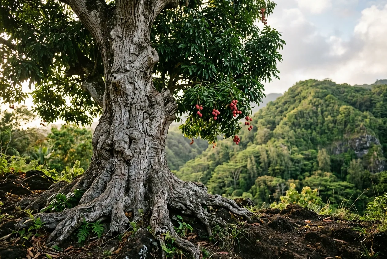 Letchi de La Réunion — illustration générée par IA