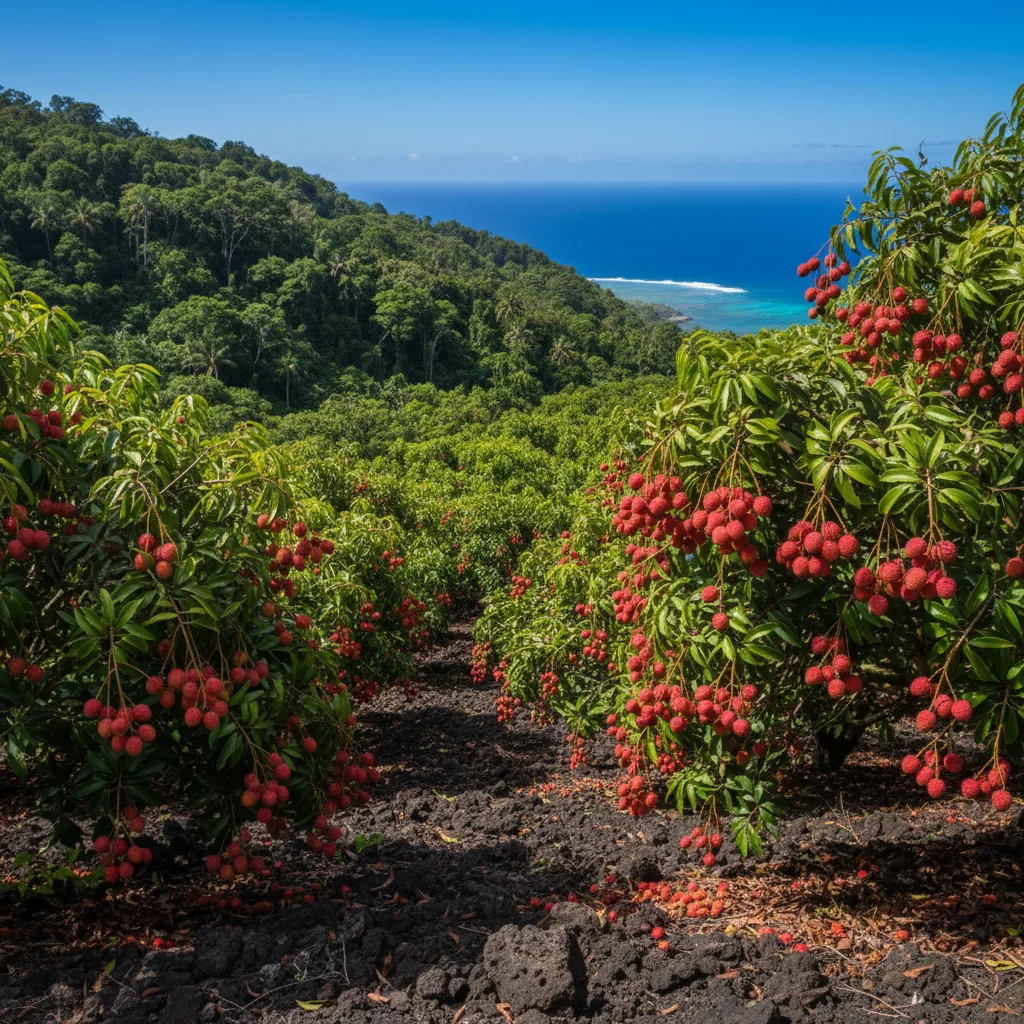Letchi de La Réunion — illustration générée par IA