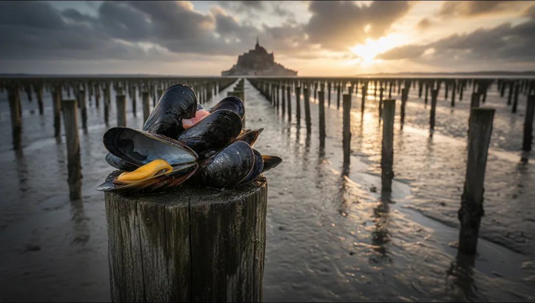 Moules de bouchot de la baie du Mont-Saint-Michel — illustration générée par IA