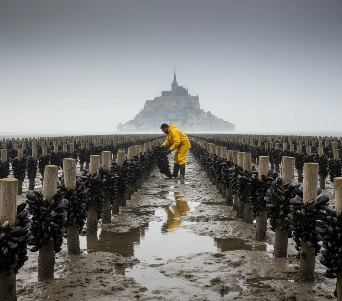 Moules de bouchot de la baie du Mont-Saint-Michel — illustration générée par IA