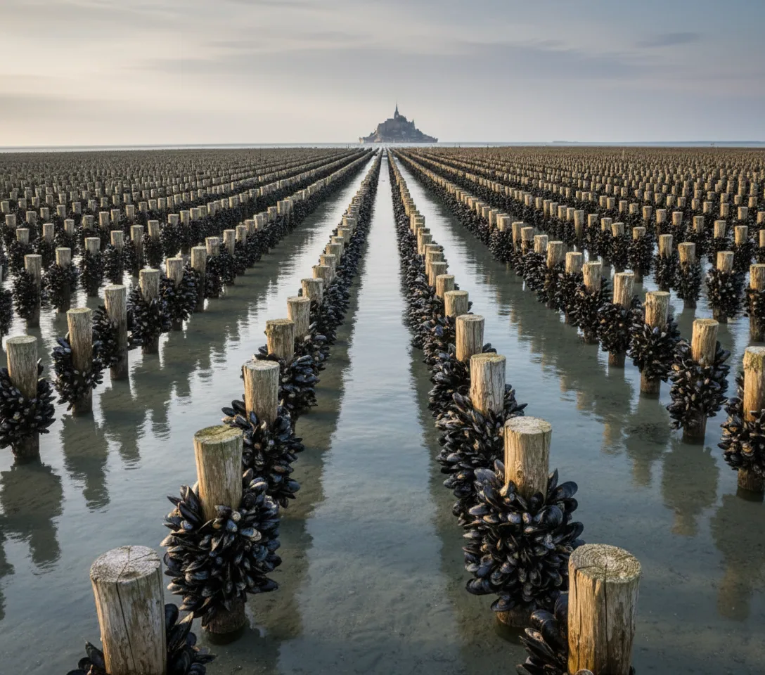Moules de bouchot de la baie du Mont-Saint-Michel — illustration générée par IA
