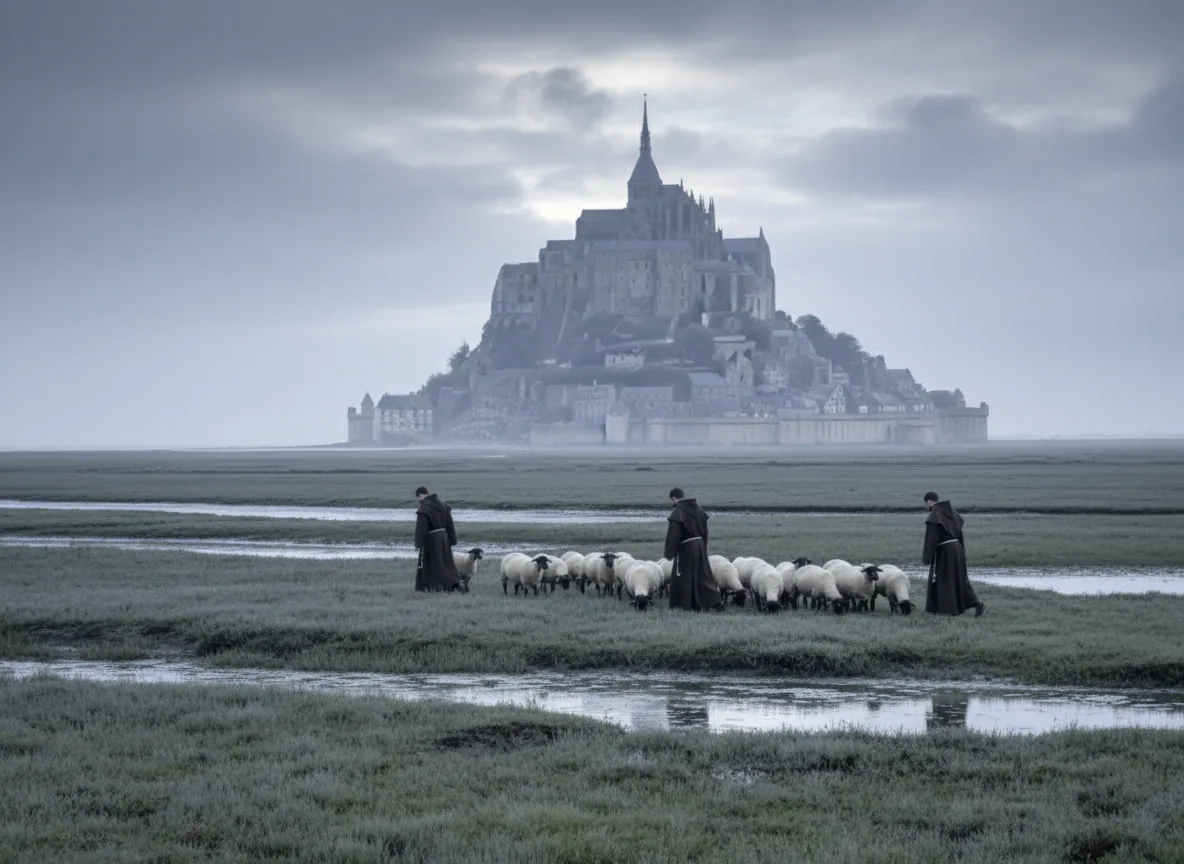 Prés-salés du Mont-Saint-Michel — illustration générée par IA