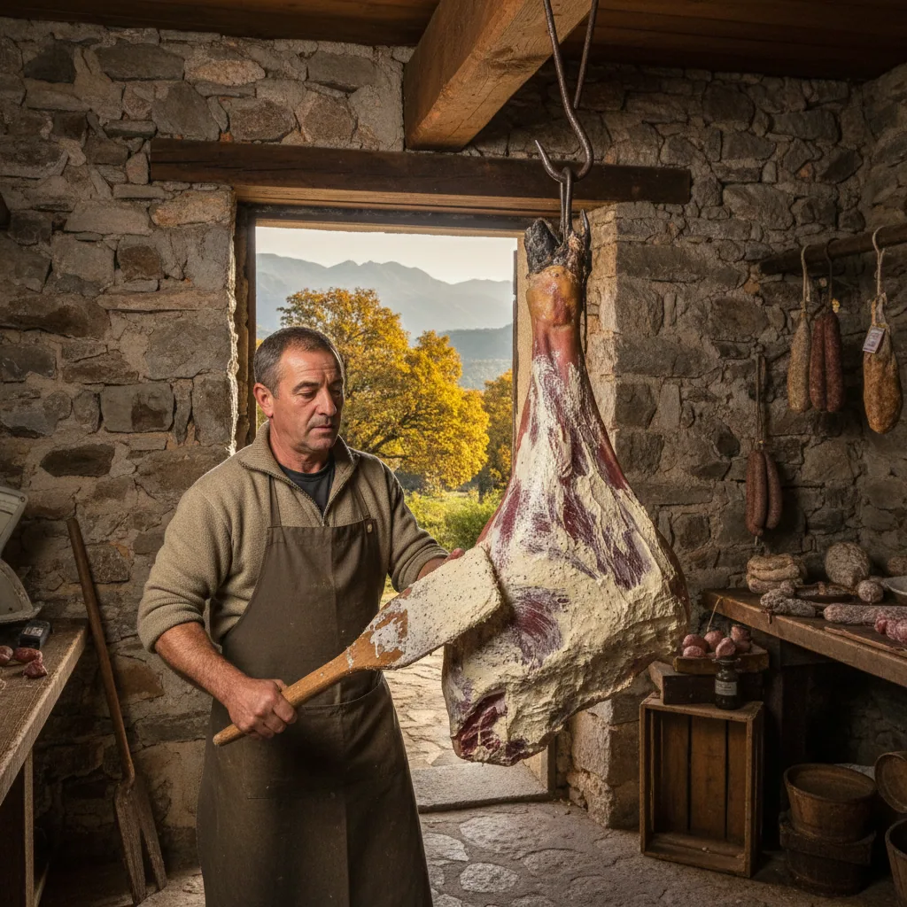 Jambon sec de Corse — Prisuttu — illustration générée par IA