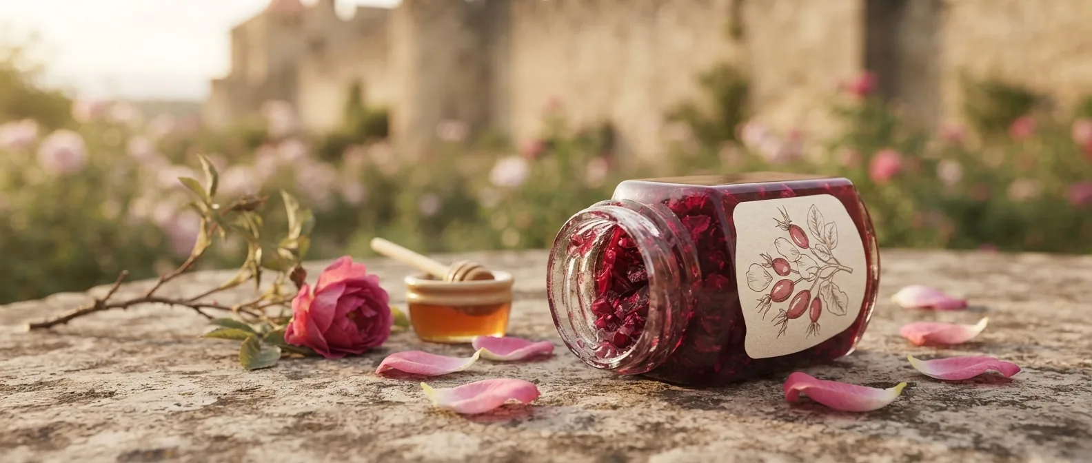 Rose de Provins — illustration générée par IA